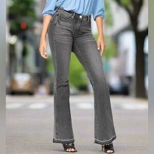 Judy Blue Mid Rise Washed Gray Tummy Control Release Hem Flare Jeans!